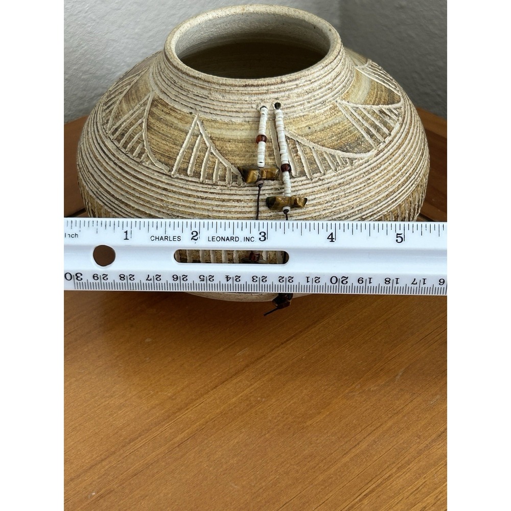 Studio Pottery Vase Stone And Beaded Accent Tassels Signed by Artist - Picture 6 of 8